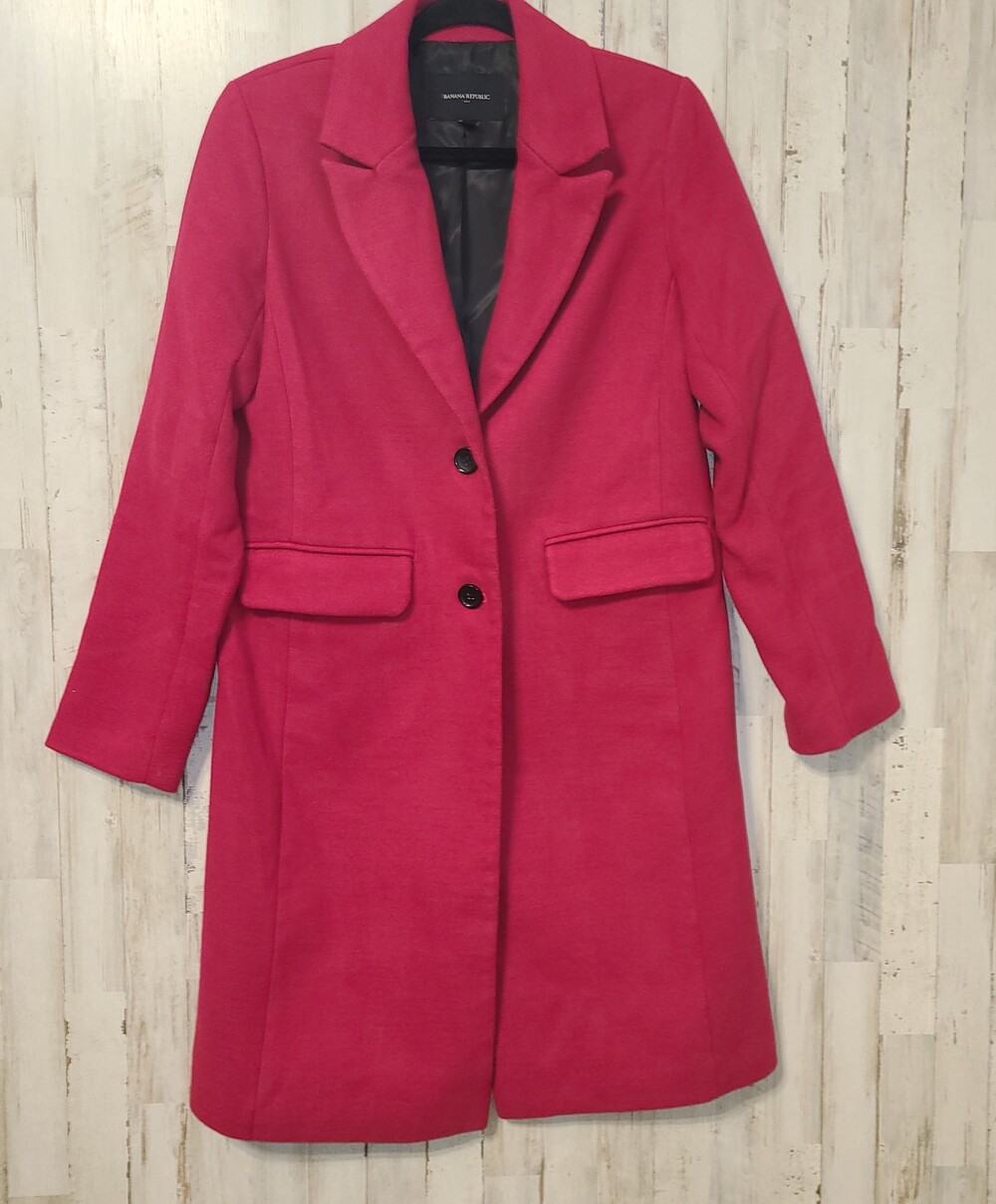 Banana Republic size S Pea Coat 2-Button Berry Midi Long Lined Magenta